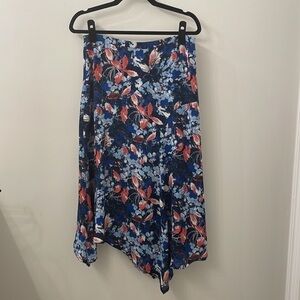 Gibson Ashley ASYMMETRICAL FLORAL MIDI SKIRT Blue Pink And White
